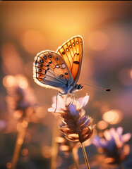 Ilustracja kolorowego motyla na łące. Generative AI - 794354433