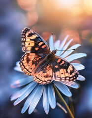 Ilustracja kolorowego motyla na łące. Generative AI - 794354454