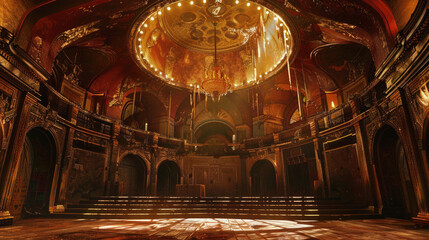 Obraz premium A large, empty theater with a gold ceiling