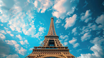 The Eiffel Tower is tall and majestic, towering over the city