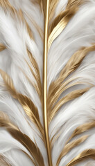 Golden feathers on white background