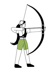 Archery women outline icon. Women's sports championship. Character for sports standings, website, postcard, mascot, school. Healthy lifestyle. Shoots bow. Vector modern line Illustration.