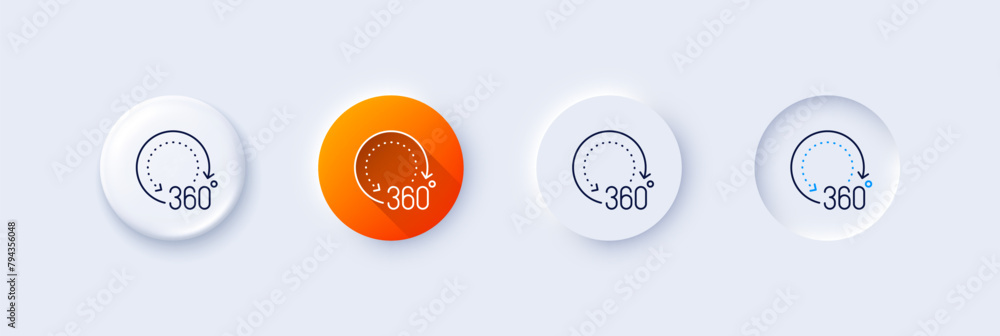 Poster 360 degrees line icon. neumorphic, orange gradient, 3d pin buttons. panoramic view sign. vr technolo