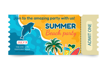 Ticket. Summer beach party pass.