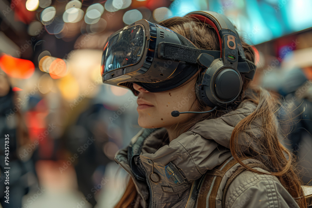 Poster virtual reality simulations allowing users to experience immersive environments and interact with el