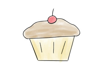 Muffin watercolor doodle element. Vector illustration.