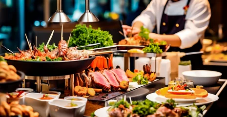 Foto op Plexiglas Chef Preparing Exquisite Buffet Spread - Catering Service Providing Diverse Culinary Delights © Viks_jin