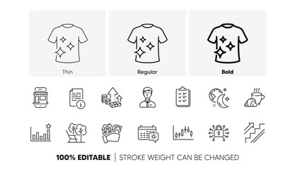 Manual, Businessman person and Candlestick graph line icons. Pack of Buying house, Efficacy, Checklist icon. Coffee break, Stairs, Clean t-shirt pictogram. Marketplace, Travel calendar. Vector