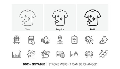 Fototapeta premium Manual, Businessman person and Candlestick graph line icons. Pack of Buying house, Efficacy, Checklist icon. Coffee break, Stairs, Clean t-shirt pictogram. Marketplace, Travel calendar. Vector
