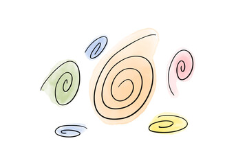 Watercolor doodle element. Colored spirals. Vector illustration.