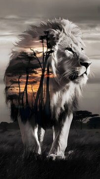 Lion in the sunset