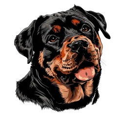 Obraz premium beautiful portrait of a Rottweiler, isolated on a transparant background, simple line drawing with colors. Beautiful portrait of an adult Rottweiler. Hand drawing of a dog.