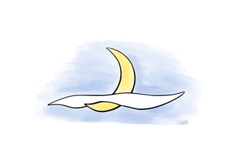 Moon and cloud, watercolor doodle element. Vector illustration.
