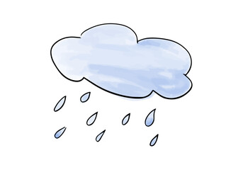 Raining cloud, watercolor doodle element. Vector illustration.