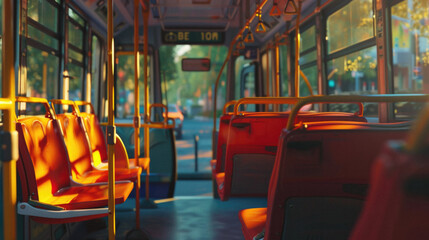Fototapeta premium A bus is empty and has a yellow seat