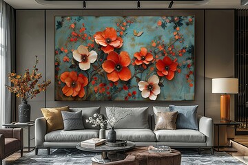 3 panel wall art, marble background flowers designs,