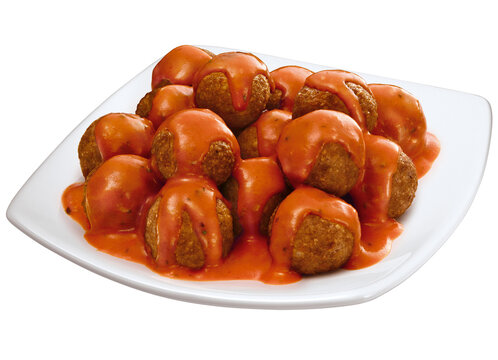 prato com alm&ocirc;ndegas de carne bovina com molho de tomate isolado em fundo transparente