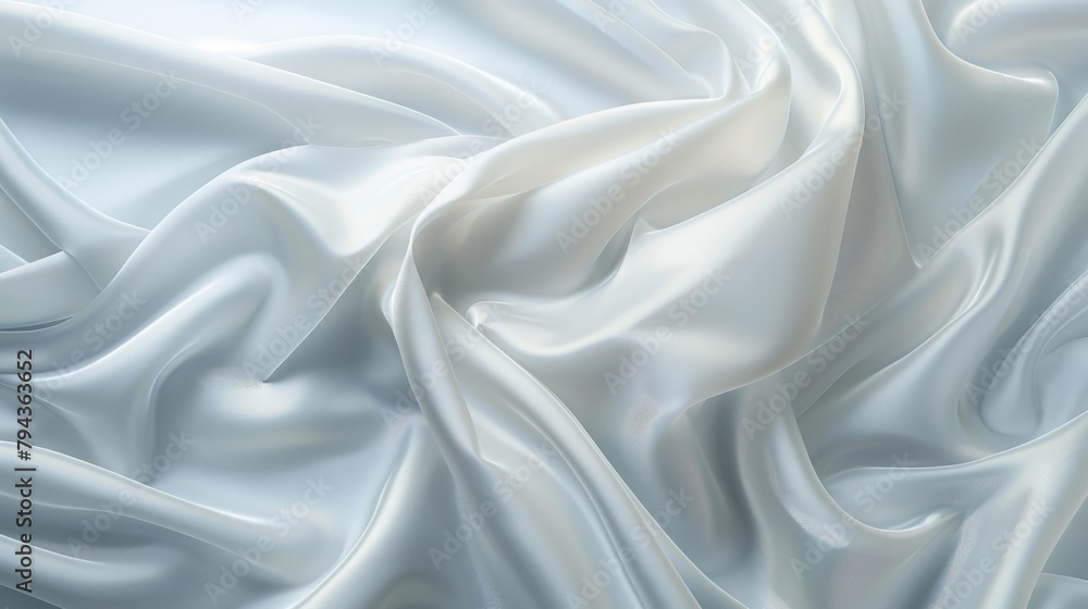 Poster luxurious and elegant white satin fabric background with detailed abstract wave pattern and flowing 