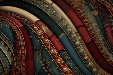 High-quality illustration of rich fabric textures with intricate golden patterns, perfect for...