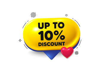 Offer speech bubble 3d icon. Up to 10 percent discount tag. Sale offer price sign. Special offer symbol. Save 10 percentages. Discount tag chat offer. Speech bubble love banner. Vector