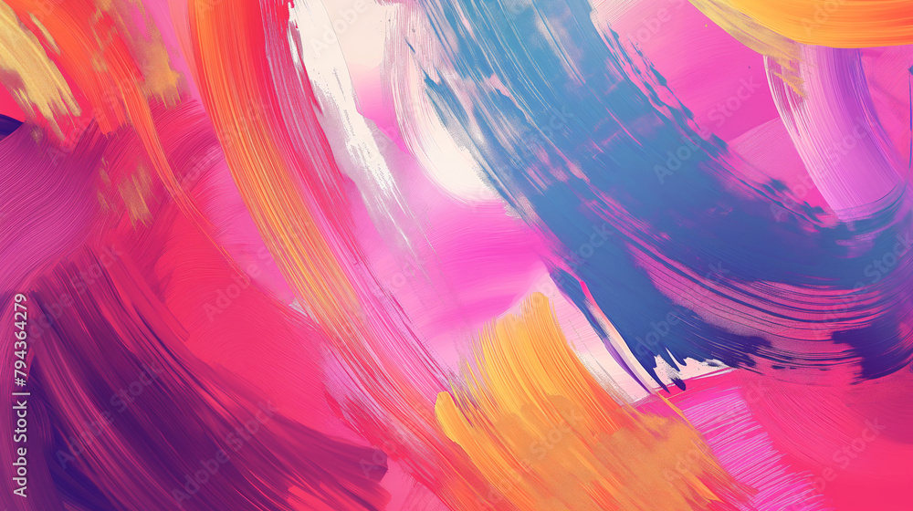 Poster vibrant and colorful abstract paint-textured background illustration with brush strokes and digital 