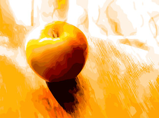 Golden Apple on Wooden Table Photo in Vector PNG Format