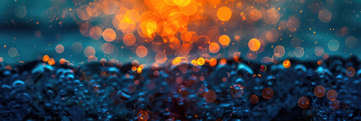 Evening city lights. Bokeh effect in the rain. Abstraction.