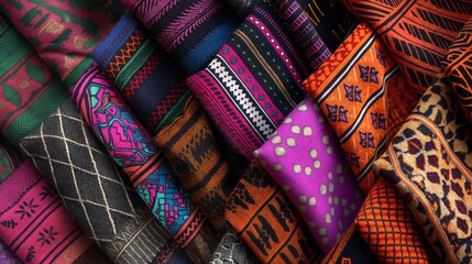 Exquisite and vibrant Indian textile collection showcasing traditional woven fabric with detailed embroidery and artistic design. Celebrating the cultural craftsmanship. Handmade artisan craft