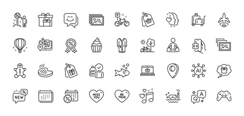 Fototapeta na wymiar Gps, Sale tag and Air balloon line icons pack. AI, Question and Answer, Map pin icons. Gamepad, Puzzle game, Discount web icon. Online shopping, Miss you, Coupons pictogram. Vector