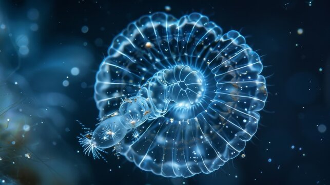A majestic vorticella its complex stalk and bellshaped body pulsing as it filters food particles from surrounding water.