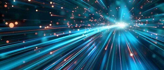 Obraz premium Streaming Data Background, Blue and Red Beams on Black