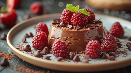 Indulgent chocolate dessert with fresh fruit
