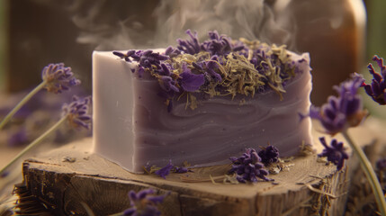 Handmade aromatic spa lavender soap. Natural additives and extracts.