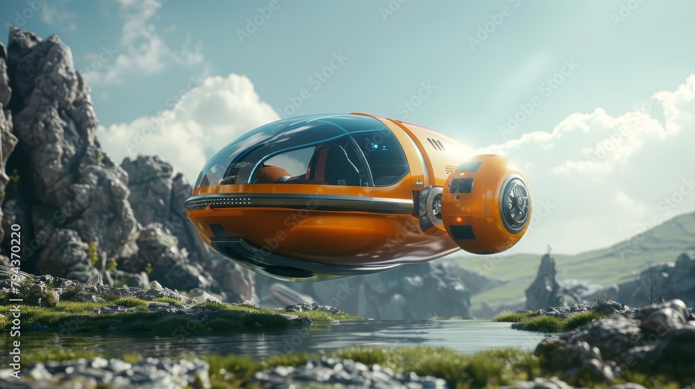 Poster a whimsical 3d rendering of a futuristic hover car ai generated illustration
