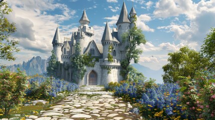 A whimsical 3D rendering of a fairytale castle   AI generated illustration