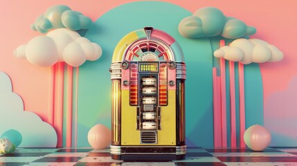 A whimsical 3D rendering of a jukebox playing nostalgic tunes   AI generated illustration
