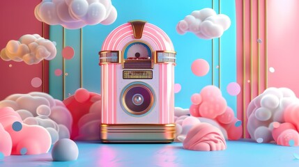 A whimsical 3D rendering of a jukebox playing nostalgic tunes   AI generated illustration