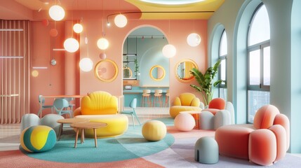 A whimsical 3D rendering of a modern office space with a cute and quirky twist   AI generated illustration