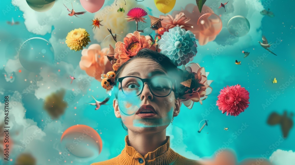 Poster a whimsical take on a business brainstorming session with surreal elements ai generated illustration