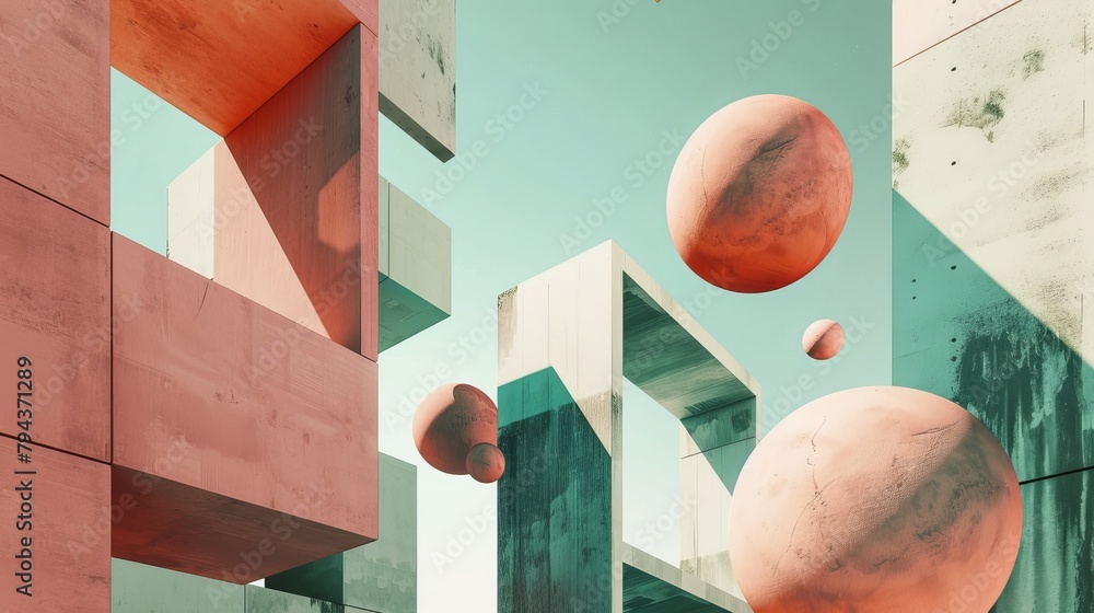 Poster abstract architectural elements floating in space ai generated illustration