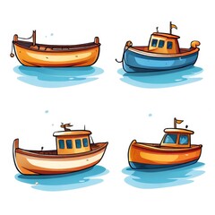 set of cartoon boats icon isolated AI