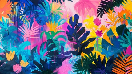 Obraz na płótnie Canvas Abstract flora and fauna in a vibrant jungle setting AI generated illustration