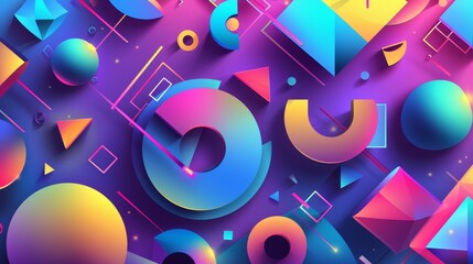 Abstract geometric shapes in vibrant neon hues with a cute flair   AI generated illustration