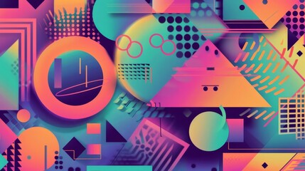 Abstract geometric shapes in vibrant neon hues with a cute flair   AI generated illustration