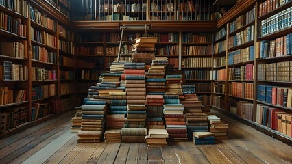 A treasure trove of vintage books and unique shelves in an old library. Concept Vintage Books, Unique Shelves, Old Library, Literary Treasures - obrazy, fototapety, plakaty