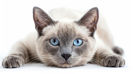 Siamese cat resting on, close up portrait