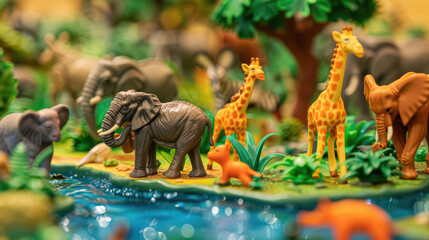 Plastic animal toys with various shapes. Zoo made of plastic figures