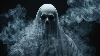 Ghost in a sheet, scary ghost in smoke