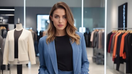 Obraz premium Stylish girl in clothing store came for shopping