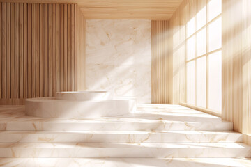 Stylish contemporary luxury interior design with marble surfaces material.